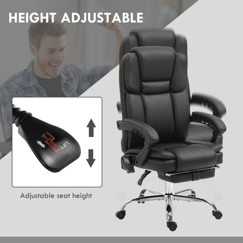 Vinsetto Office Chair with 6-point Vibration Massage and Heat, PU Leather High Back Recliner Desk Chair with Adjustable Height, Armrest, Footrest for Home, Black