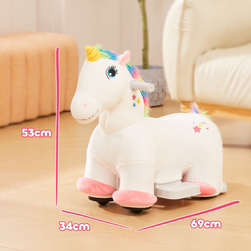 AIYAPLAY 6V Electric Ride on Unicorn, Battery Powered Kids Ride on Animal Toy with Music, Forward Control, for Ages 18-36 Months, White