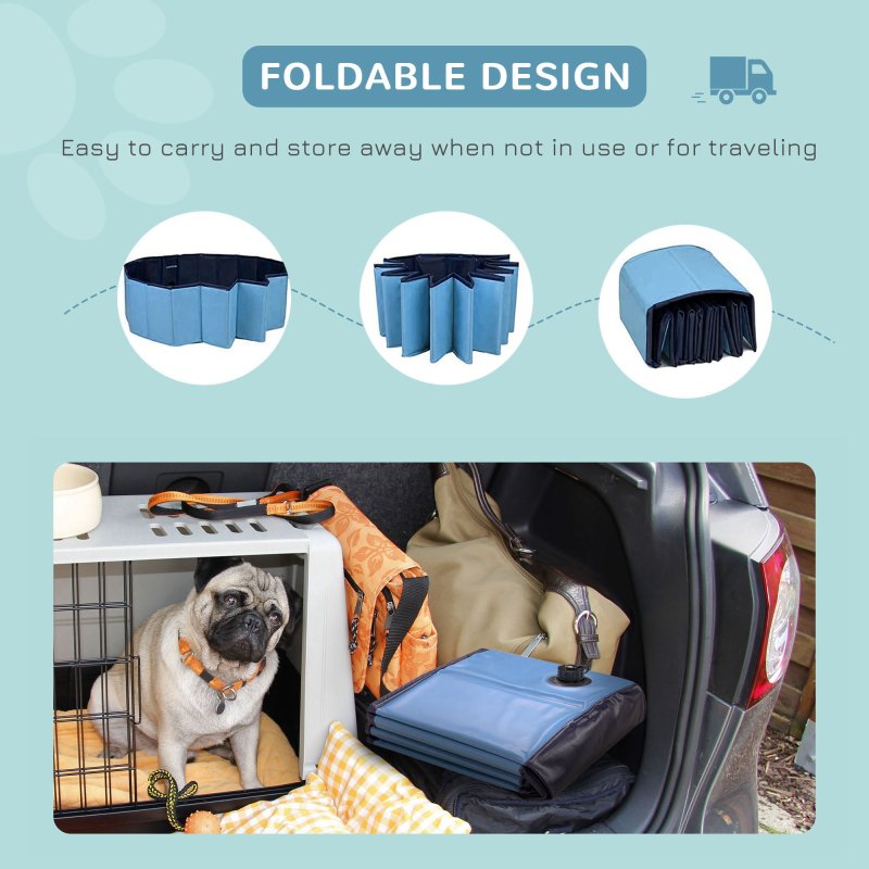 PawHut Foldable Dog Paddling Pool Pet Cat Swimming Pool Indoor/Outdoor Collapsible Summer Bathing Tub Shower Tub Puppy Washer (120 x 30H cm, Blue)