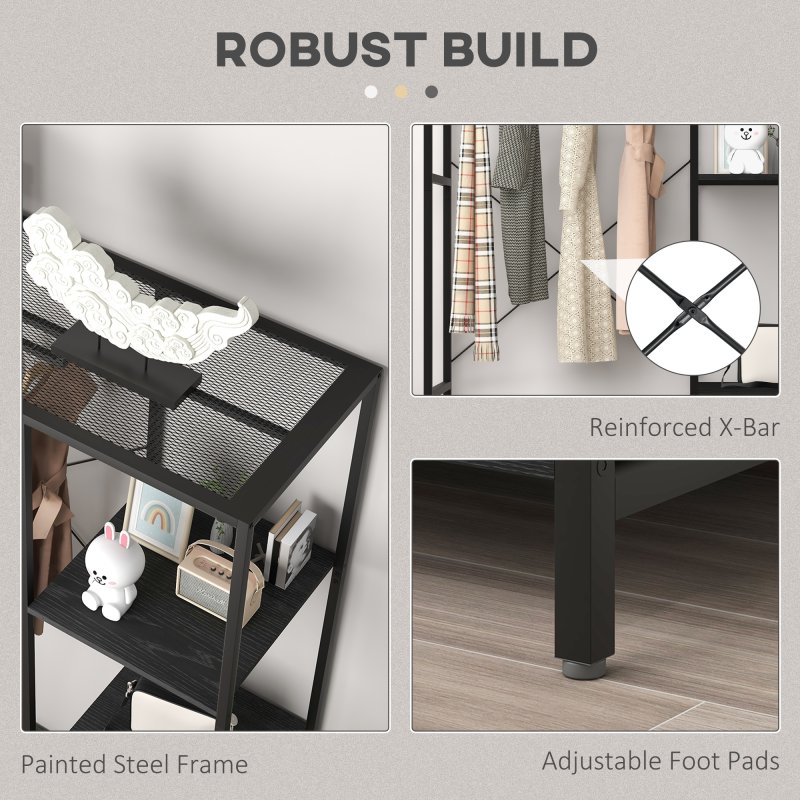 HOMCOM Coat Rack with Shoe Storage, 170cm Free Standing Hall Tree with Hanging Rail and Storage Shelves, 2-In-1 Coat Stand for Hallway, Entryway, Bedroom, Black