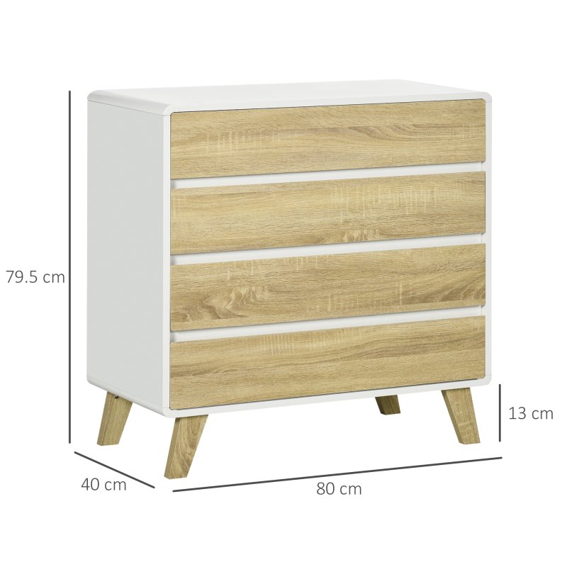 HOMCOM Chest of Drawers, 4-Drawer Storage Cabinet Organiser with Legs for Bedroom, Living Room, White and Oak