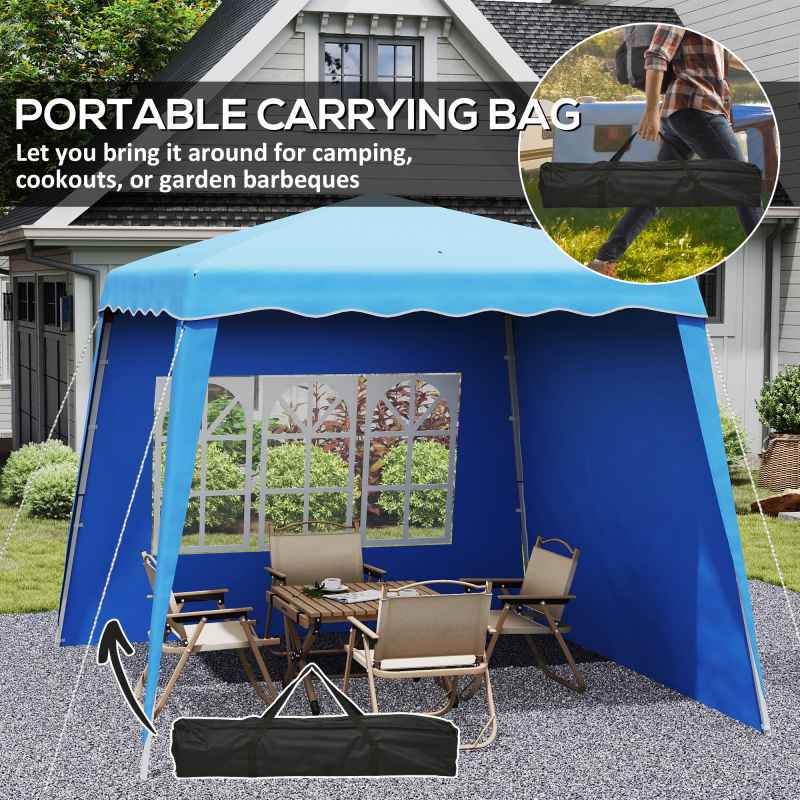 Outsunny 2.4 x 2.4m Pop Up Gazebo Canopy Tent with 2 Sidewalls and Carry Bag, Height Adjustable, UV50+ Party Tent Event Shelter for Garden, Patio, Blue