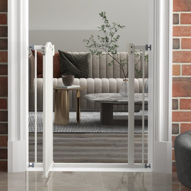 PawHut Pressure Fit Dog Stair Gate No Drilling Safety Gate Auto Close for Doorways, Hallways, 74-80cm Adjustable, 78cm Tall, White