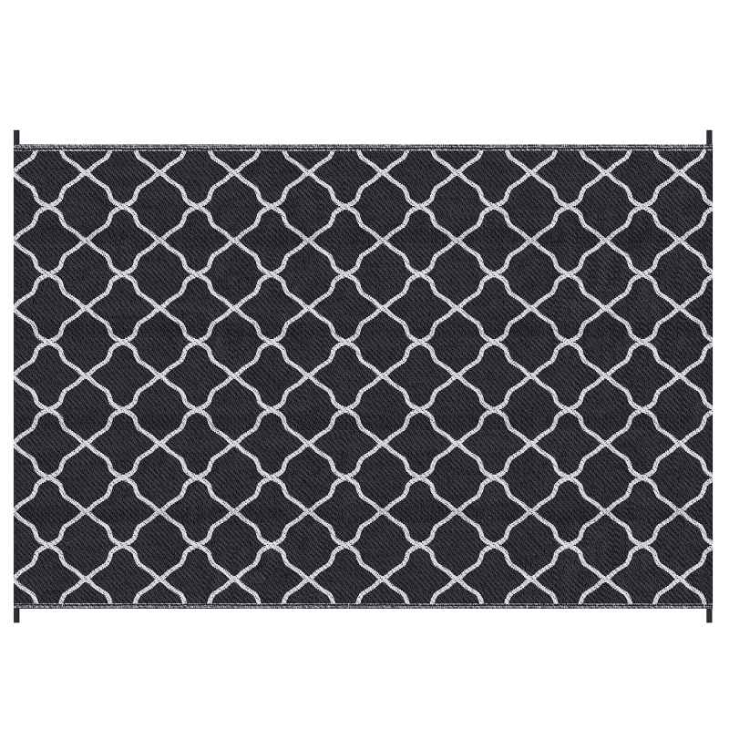 Outsunny Reversible Outdoor Rug with Carry Bag, Waterproof Plastic Straw Mat for Garden, Deck, RV, Picnic, Beach, Camping, 182 x 274cm, Black