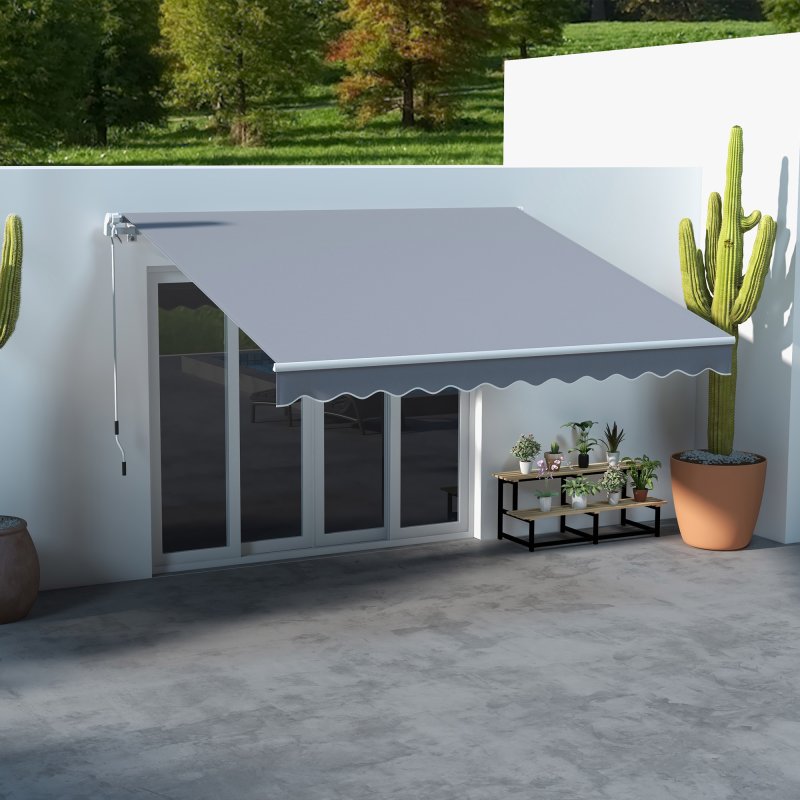 Outsunny 3 x 2.5m Garden Patio Manual Awning, Retractable Canopy Sun Shade Shelter with Fittings and Crank Handle, Grey
