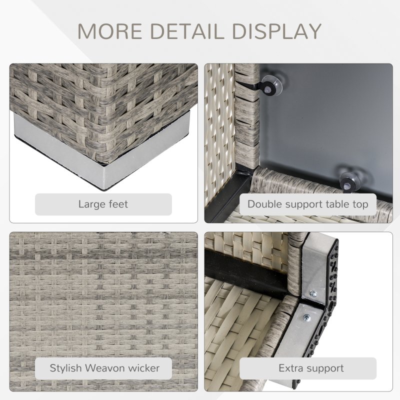 Outsunny Rattan Garden Coffee Table, 65 cm Square Garden Rattan Table with Tempered Glass Top, All-Weather Wicker Bistro Outdoor Furniture for Patio, Balcony, Porc, Grey