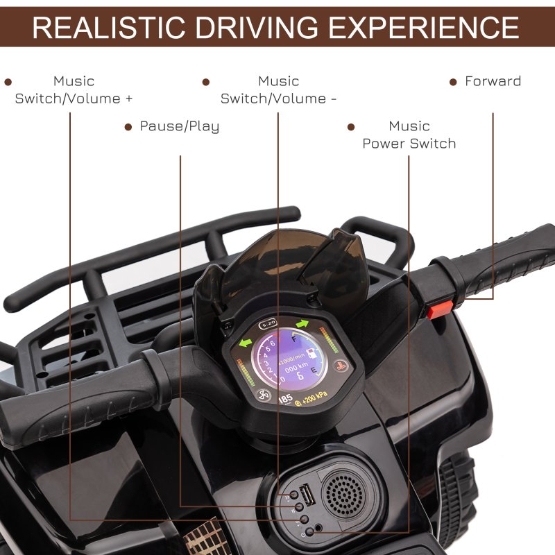 HOMCOM 6V Kids Electric Ride on Car Toddlers Quad Bike All Terrain Vehicle Toy With Music for 18-36 months Black