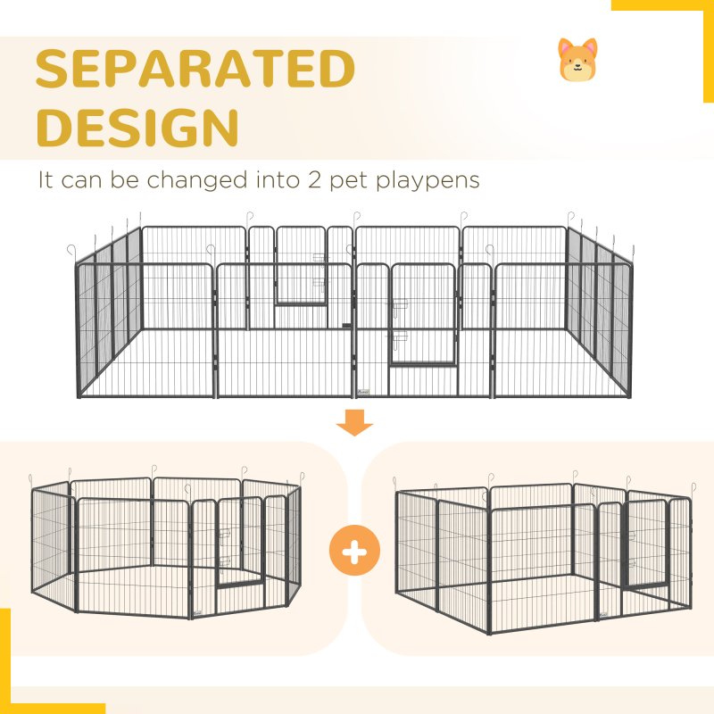 PawHut Dog Pen 16 Panels Puppy Pen Heavy Duty Pet Playpen for Indoor Outdoor for Dogs, Rabbits, Ducks 80cm High