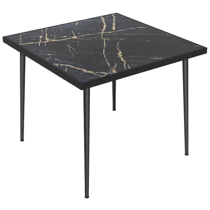 Outsunny Outdoor Dining Table for 4, Square Garden Table with Marble Effect Tempered Glass Top and Steel Frame for Balcony, Patio, 90cm x 90cm, Black
