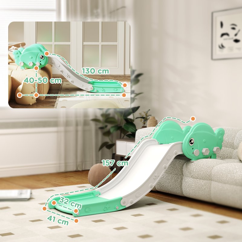 AIYAPLAY Sofa Slide for Kids, Toddler Slide with 130cm Extended Length, Non-Slip Pads, Indoor Kids Slide for Sofa, Bed, Stairs, Easy Assemble & Storage, Green