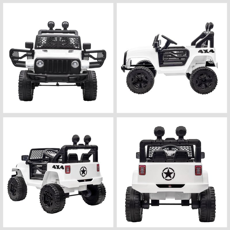 HOMCOM Kids Electric Ride On Car 12V Off Road Toy with Parental Remote Control 2 Motors Horn Lights Suspension Wheels for 3-6 Years Old White