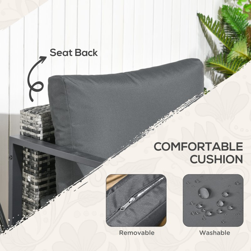 Outsunny 6 Pieces PE Rattan Garden Furniture Set with Sofa, Armchairs, Stool, Patio Sofa Set with Metal Coffee Table, Cushions, for Poolside, Charcoal Grey