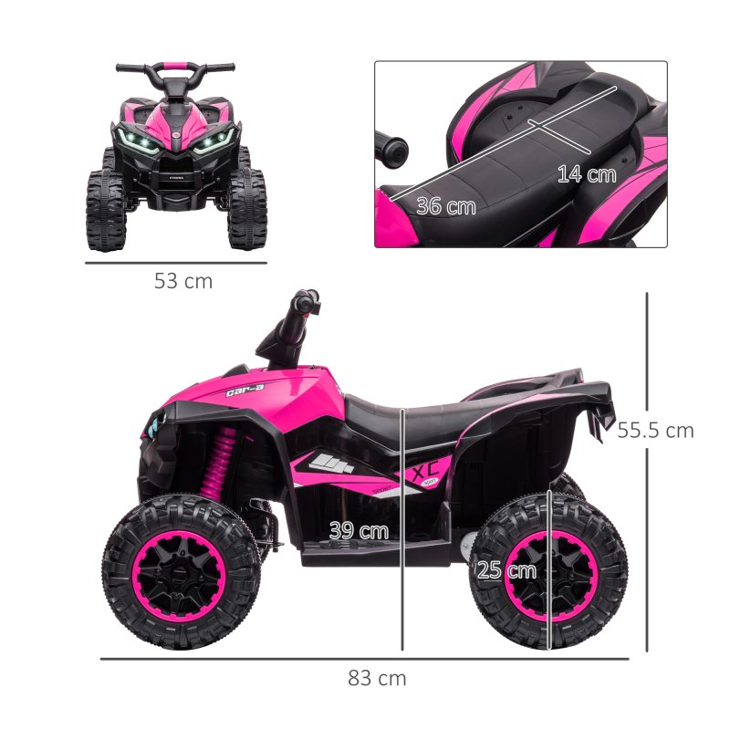 HOMCOM 12V Electric Quad Bike for Kids Ride On Car Toy, with Forward Reverse Functions, LED Headlights, Music, for Ages 3-5 Years - Pink