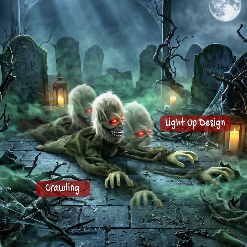 HOMCOM Halloween Animatronic Crawling Zombie Halloween Decoration with Light-Up Eyes and Creepy Sound, Wailing Zombie Prop for Haunted House Props Halloween Covered Outdoor Decoration