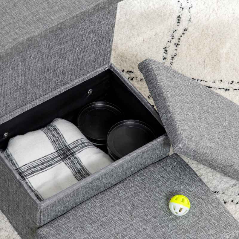 PawHut Dog Steps for Bed, 3 Step Pet Stairs with Kitten House and 2 Storage Boxes, 3 in 1 Dog Ramp for Sofa with Washable Plush Cushion, Light Grey