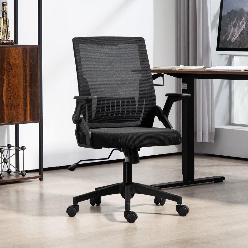Vinsetto Mesh Office Chair, Desk Chair with Lumbar Support, Flip-up Armrest, Swivel Wheels, Adjustable Height, Black