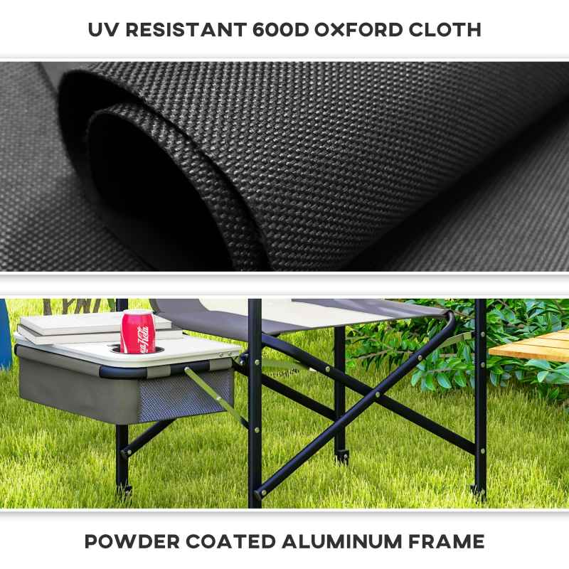 Outsunny Aluminium Directors Chair, Folding Camping Chair for Adults with Side Table, Cup Holder, Cooler Bag and Pocket, Up to 120 kg, Grey
