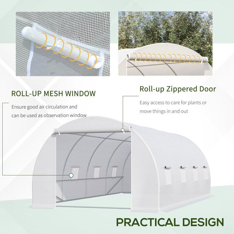Outsunny 6 x 3 x 2 m Polytunnel Greenhouse with Metal Frame, Zippered Door and 8 Windows, Walk in Polytunnel Tent for Garden and Backyard, White