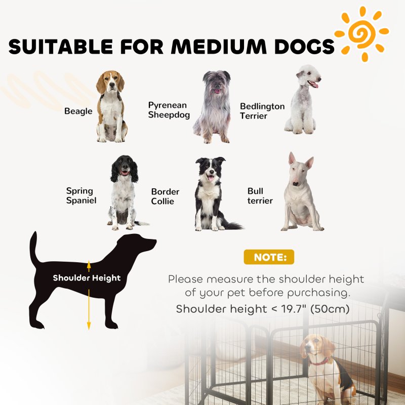 PawHut Dog Pen, 6 Panel Puppy Pen, Steel Dog Playpen, for Medium Breeds, 80cm Tall, Black