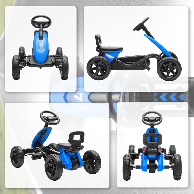 AIYAPLAY Pedal Go Kart for Kids, Children Ride-On Race Car with Silent EVA Tyres, for 2-5 Years, Blue