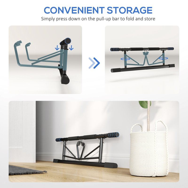 SPORTNOW Doorway Pull-Up Bar, No-Drilling Chin-Up Bar, Push-Up Stand with Resistance Bands, Padded Handles for Home Gym Exercise, Blue