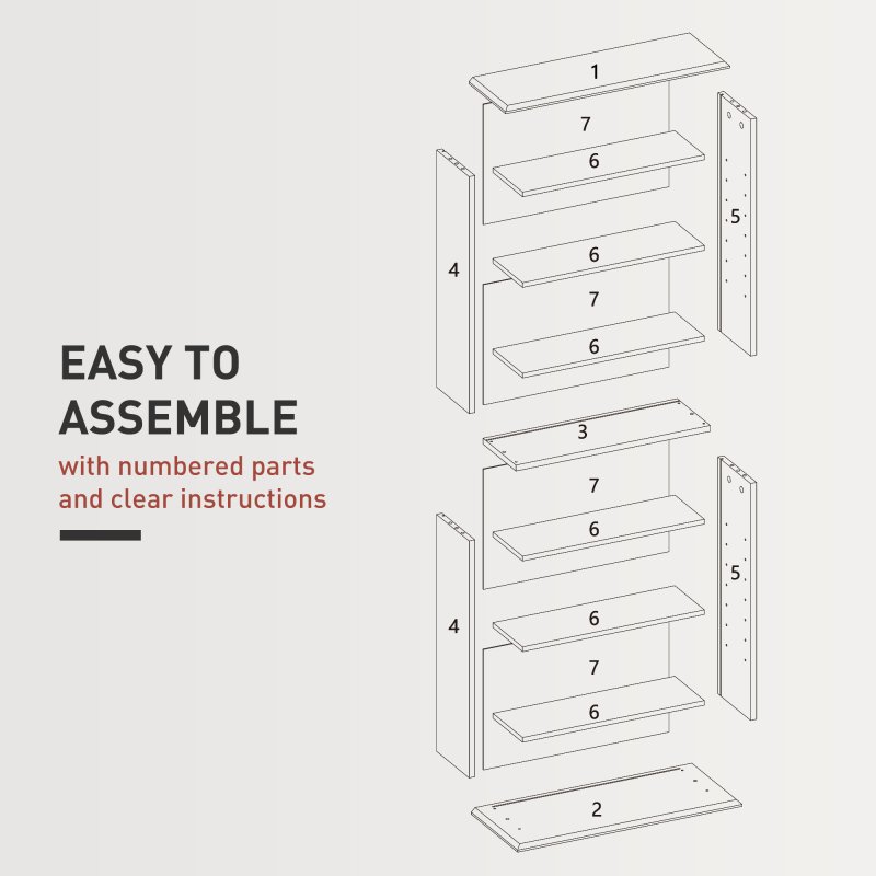 HOMCOM 360 CD/185 DVD Storage Unit, 185 Blu-ray Media Storage Shelf with 8 Compartments and 6 Adjustable Shelves, CD Tower for Living Room, Bedroom, Office