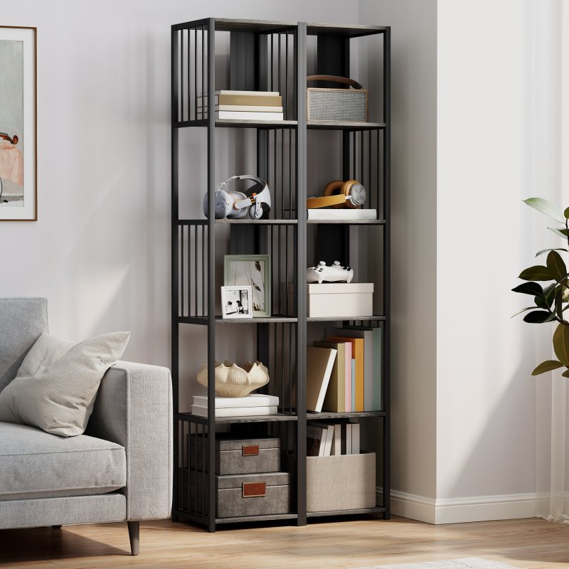 HOMCOM 5-Tier Bookshelf, Modern Tall Bookcase with Steel Frame, Freestanding Display Storage Unit for Living Room, Bedroom, Study, Home Office, Grey