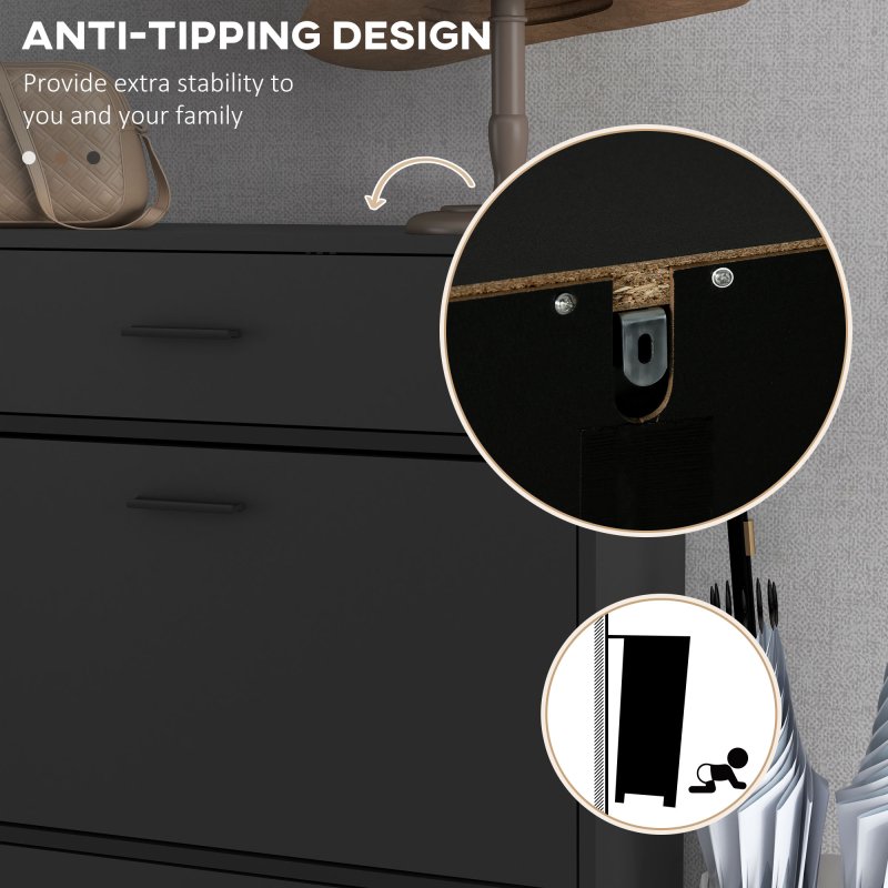 HOMCOM 3 Drawer Shoe Cabinet with 2 Flip Doors, Sliding out Drawer and Adjustable Shelf for 12 Pairs of Shoes, Narrow Shoe Storage Cabinet for Hallway, Entryway