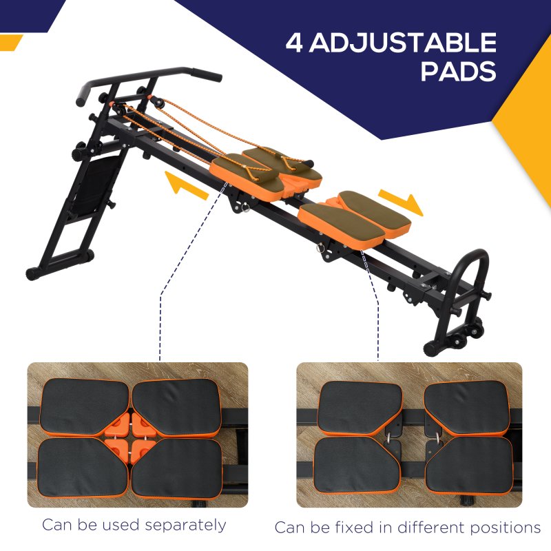 SPORTNOW Multifunctional Home Gym Equipment, Flat or Incline Reformer Pilates Machine, Ab Machine, Rower, with Adjustable Push Up Bar