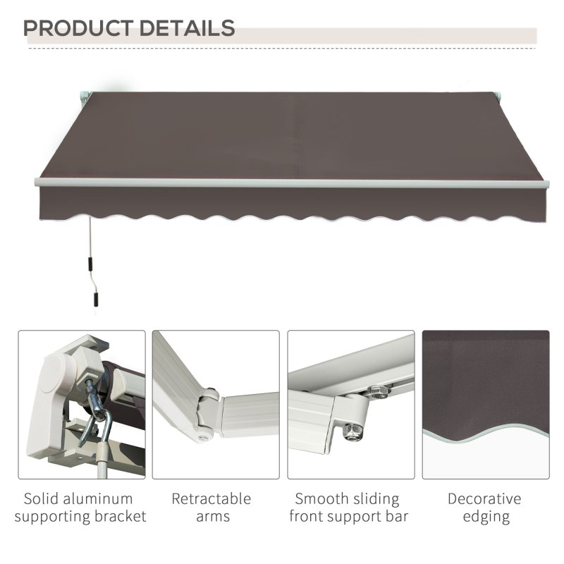 Outsunny 3 x 2m Manual Window Awning Canopy Garden Outdoor Shelter Patio Sun Shade UV Blocker Light Weight Aluminium Frame w/ Hand Crank Grey