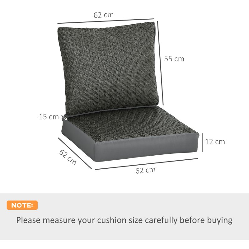 Outsunny 2 Pieces Outdoor Seat Cushions with Backrest, Fabric and PE Rattan Cover, Water Repellent Seat Pads for Chair, Swing, Sofa, Grey