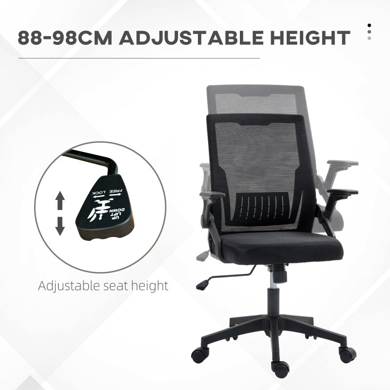 Vinsetto Mesh Office Chair, Desk Chair with Lumbar Support, Flip-up Armrest, Swivel Wheels, Adjustable Height, Black