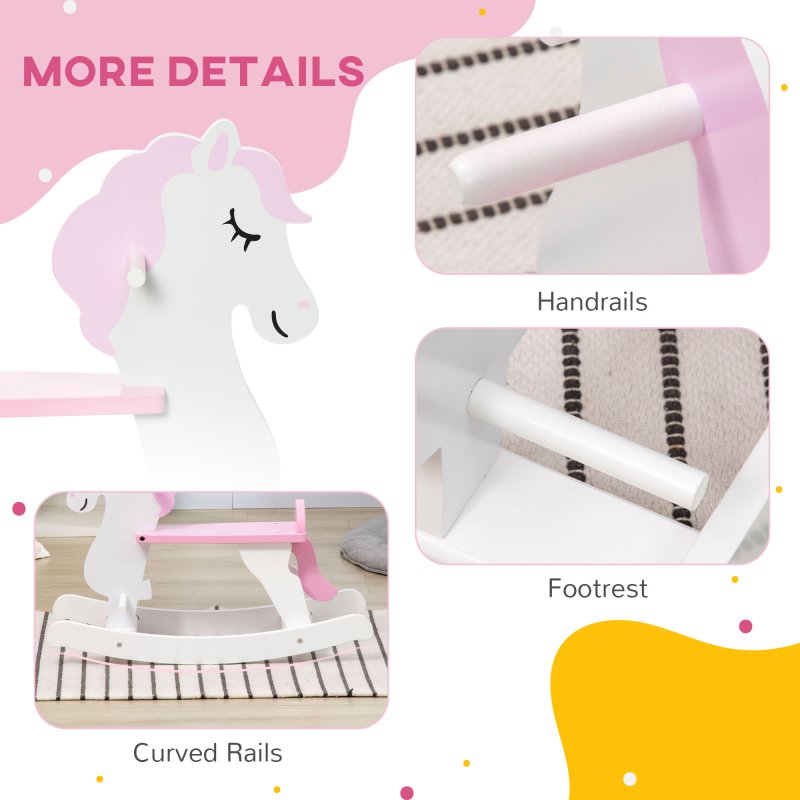 HOMCOM Kid Wooden Rocking Horse, Ride-On Toy with Handlebar, Foot Pedal for Toddlers Boys Girs (Pink) for Ages 1-3 Years