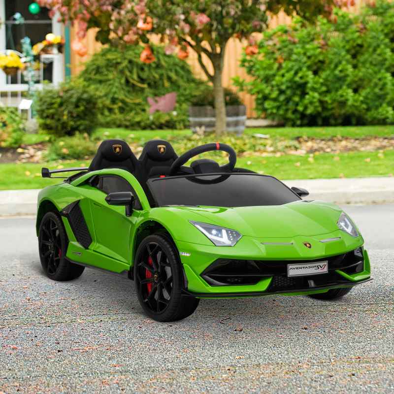 HOMCOM Lamborghini Aventador Licensed 12V Kids Electric Ride On Car Racing Car Toy with Parental Remote Control Battery-powered 2 Motors Music Lights for 3-8 Years Old Green