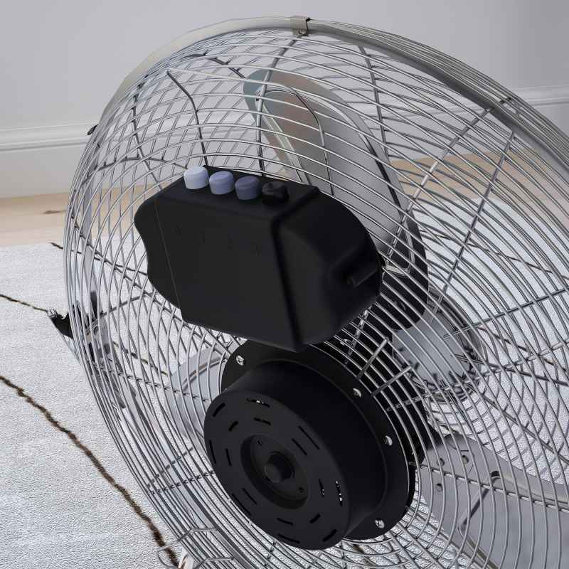 HOMCOM 20 Inches Chrome Metal Floor Fan, High Velocity 3-Speed Home Gym with Adjustable Head, Portable Desk & Table Fan Air Circulator for Home Office, Powerful Airflow, Quiet Operation