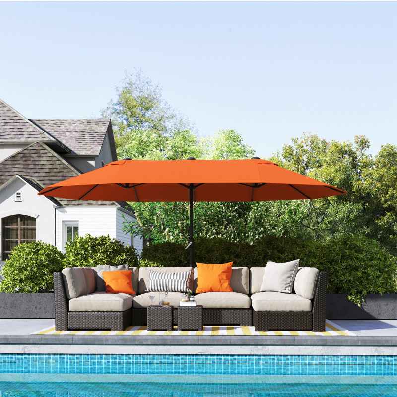 Outsunny 4.6m Large Garden Parasol Double-Sided Sun Umbrella Patio Market Canopy Shade Outdoor Orange - NO BASE