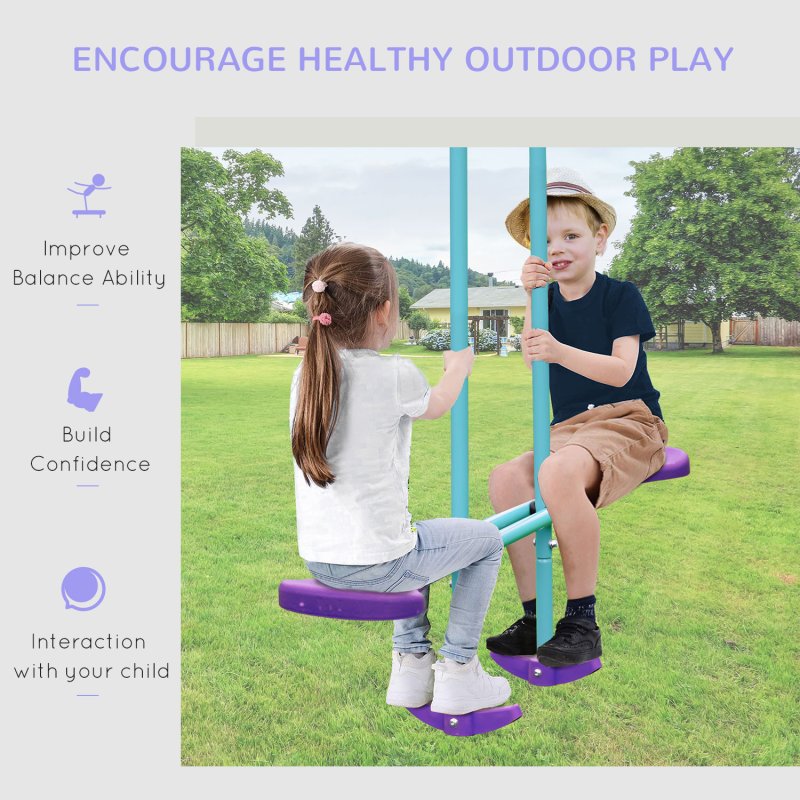 Outsunny Metal Garden Swing Set Height Adjustable Children Outdoor Backyard Play Set for Toddlers Over 3 Years Old, Purple