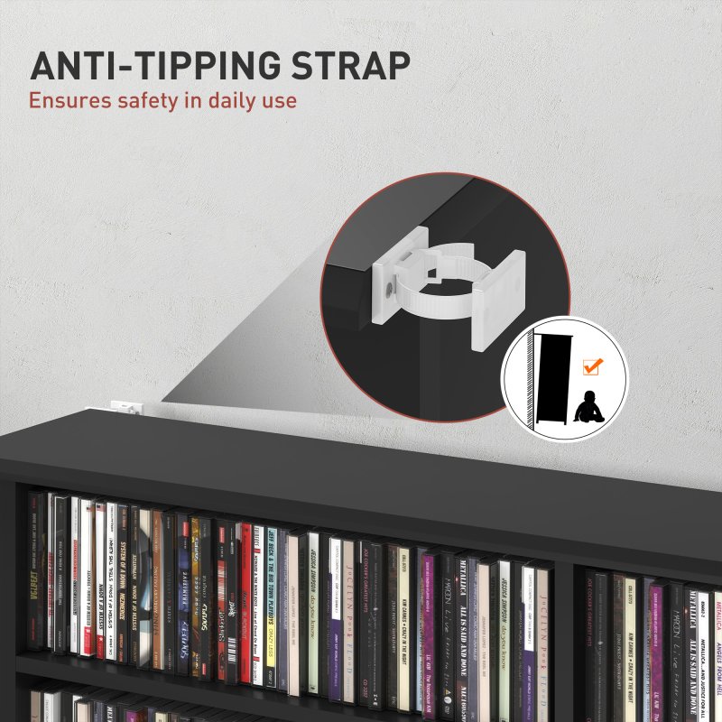 HOMCOM 720 CD/396 DVD Storage Unit, 396 Blu-ray Media Storage Shelf with 16 Compartments and 12 Adjustable Shelves, CD Tower for Living Room, Bedroom, Office