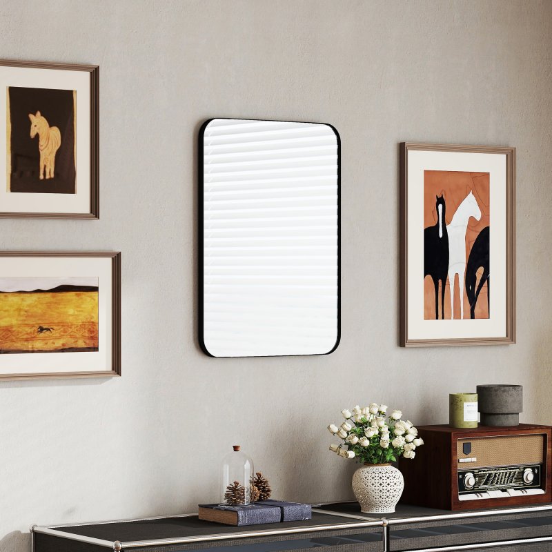 HOMCOM Rectangle Bathroom Mirror, 50 x 70cm Metal Framed Wall Mirror, Decorative Mirror for Bedroom, Living Room, Entryway, Black