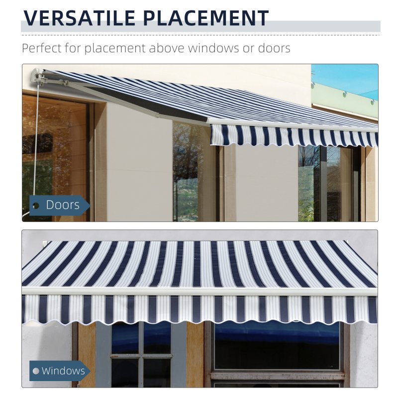 Outsunny 3m x 2.5m Garden Patio Manual Awning Canopy Sun Shade Shelter with Winding Handle Retractable Blue and White