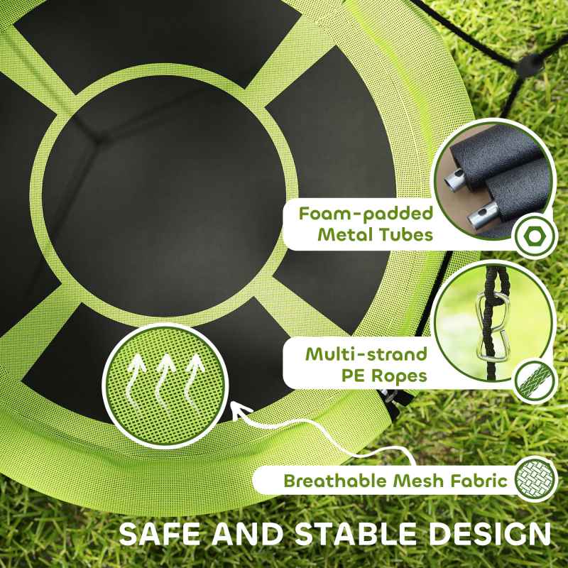 AIYAPLAY Nest Swing Seat for Kids, 100 cm Diameter Tree Swing Set w/ Height Adjustable Hanging Ropes, for Outdoor, Playground, Garden, Green