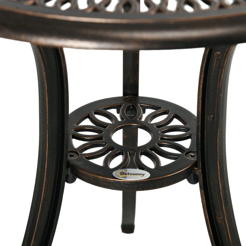 Outsunny 3 Piece Garden Bistro Set, Cast Aluminium Outdoor Furniture Set with Umbrella Hole for Balcony, Porch, Patio, Bronze Tone