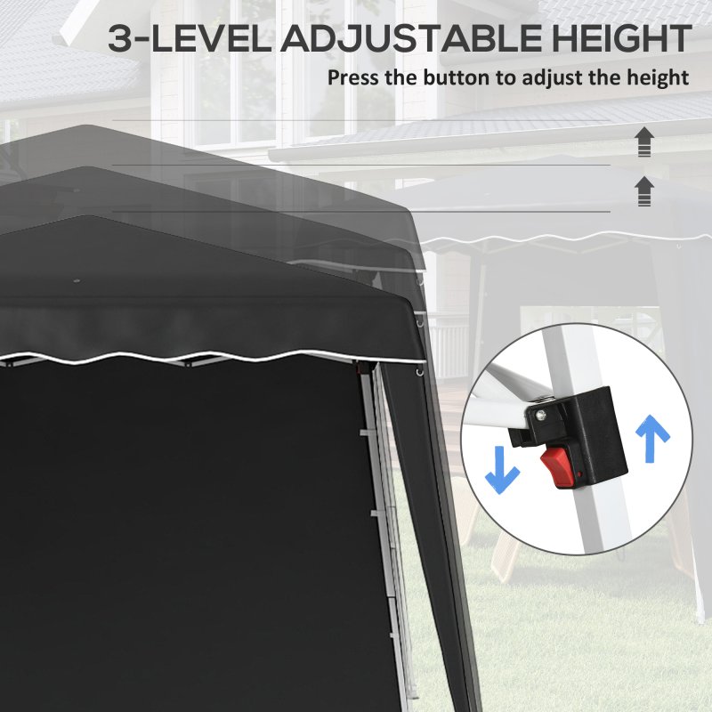 Outsunny 2.4 x 2.4m Pop Up Gazebo Canopy Tent with 2 Sidewalls and Carry Bag, Height Adjustable, UV50+ Party Tent Event Shelter for Garden, Patio, Black