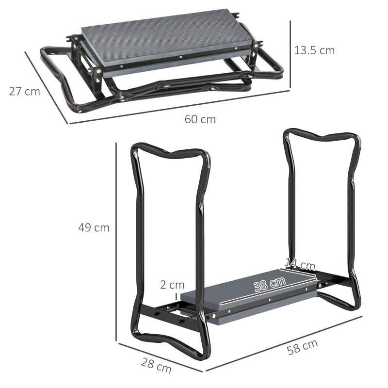 Outsunny 2 in 1 Garden Kneeler Seat, Kneeling Pad Support Bench, Foldable Knee Protector, Grey