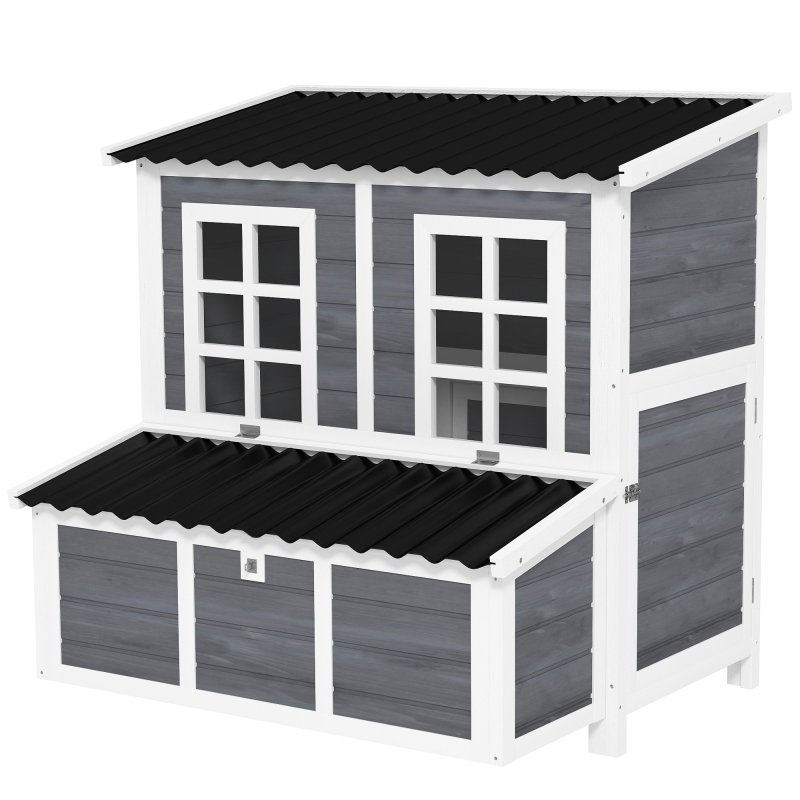 PawHut Wooden Chicken Coop with Nesting Box, Hen House Poultry Cage with Slide-Out Tray, Waterproof Roof, Perches, for 4-6 Chickens, 100 x 86 x 100cm