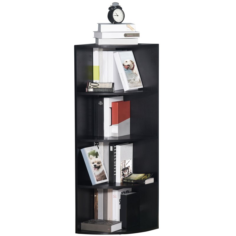 HOMCOM 4-Tier Corner Open Shelf Bookcase Freestanding Fan Bookshelf Plants Stand, 40x40x120cm, Black