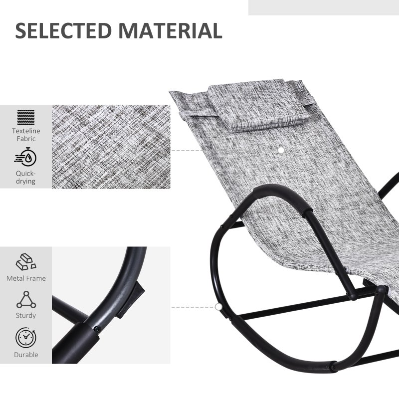 Outsunny Rocking Sun Lounger, Garden Rocking Chair Zero Gravity Lounge Chair, Outdoor Patio Recliner with Padded Pillow and Steel Frame, Grey