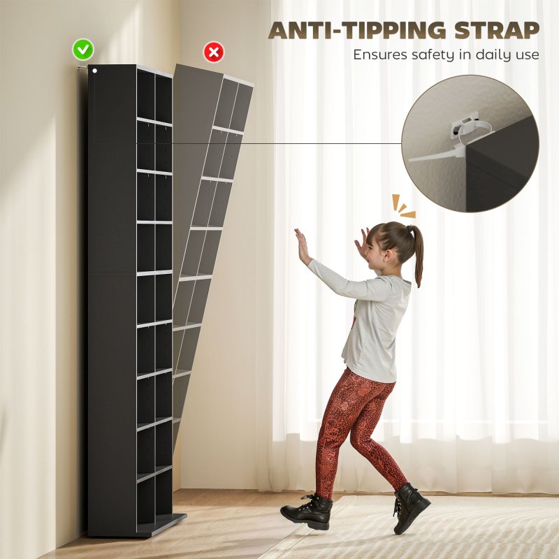 HOMCOM 640 CD/360 DVD Storage Unit, Blu-ray Media Storage Shelf with 18 Compartments and 14 Adjustable Shelves, CD Tower for Living Room, Bedroom, Office