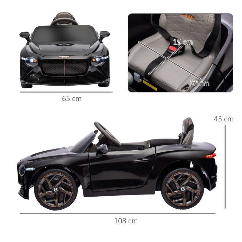 HOMCOM Bentley Bacalar Licensed, 12V Kids' Electric Ride-On with Remote Control, Battery Powered Electric Car for Kids with Suspension Wheels, Horn, Lights, for Ages 3-5 Years - Black