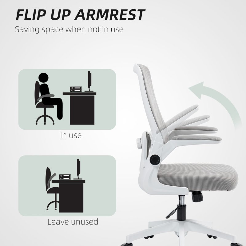 HOMCOM Executive Office Chair, Ergonomic Mesh High Back Desk Chair with Flip-up Armrest, Adjustable Lumbar Support, Grey